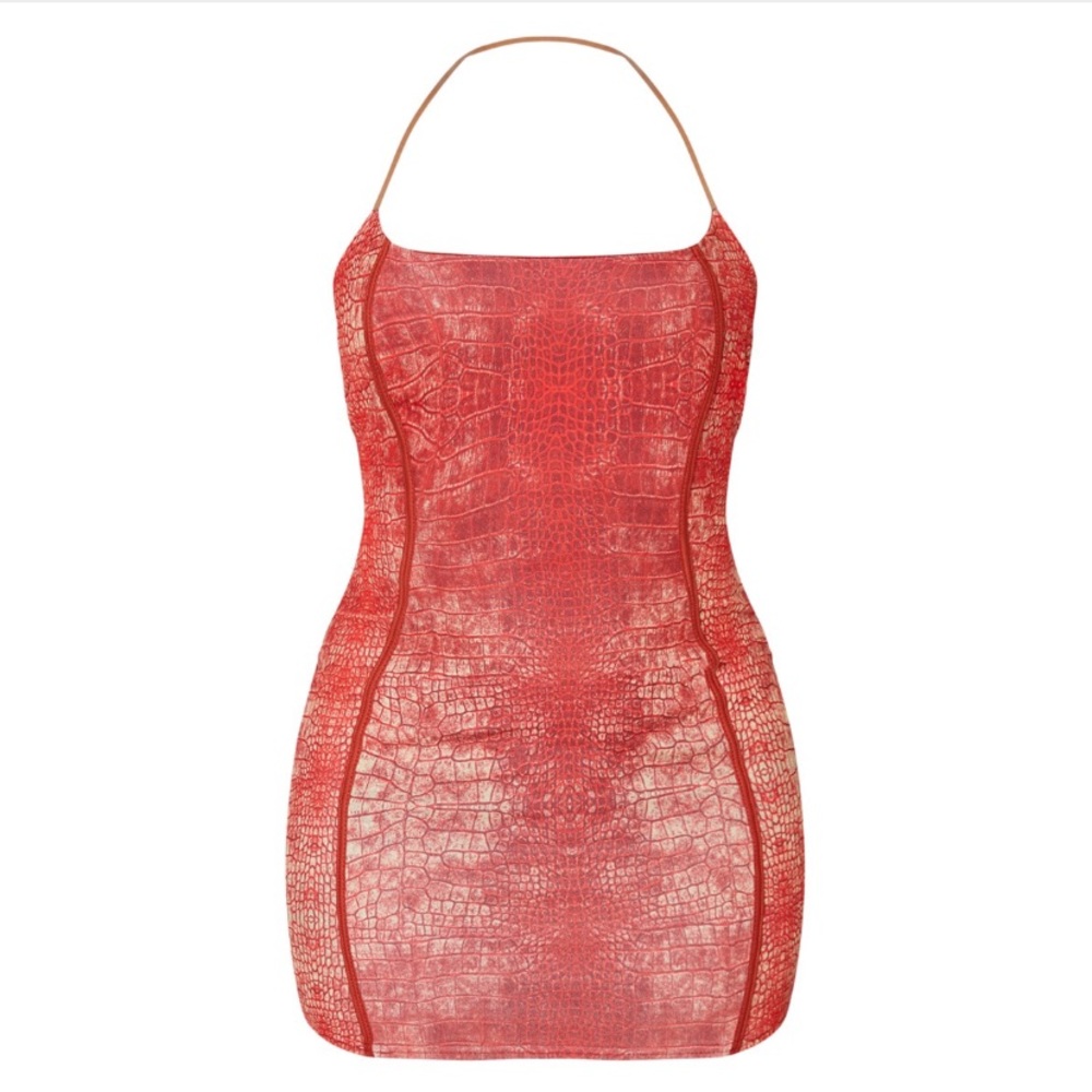 Plt Red Snake Print Binded Detail Clear Strap Bod… - image 2